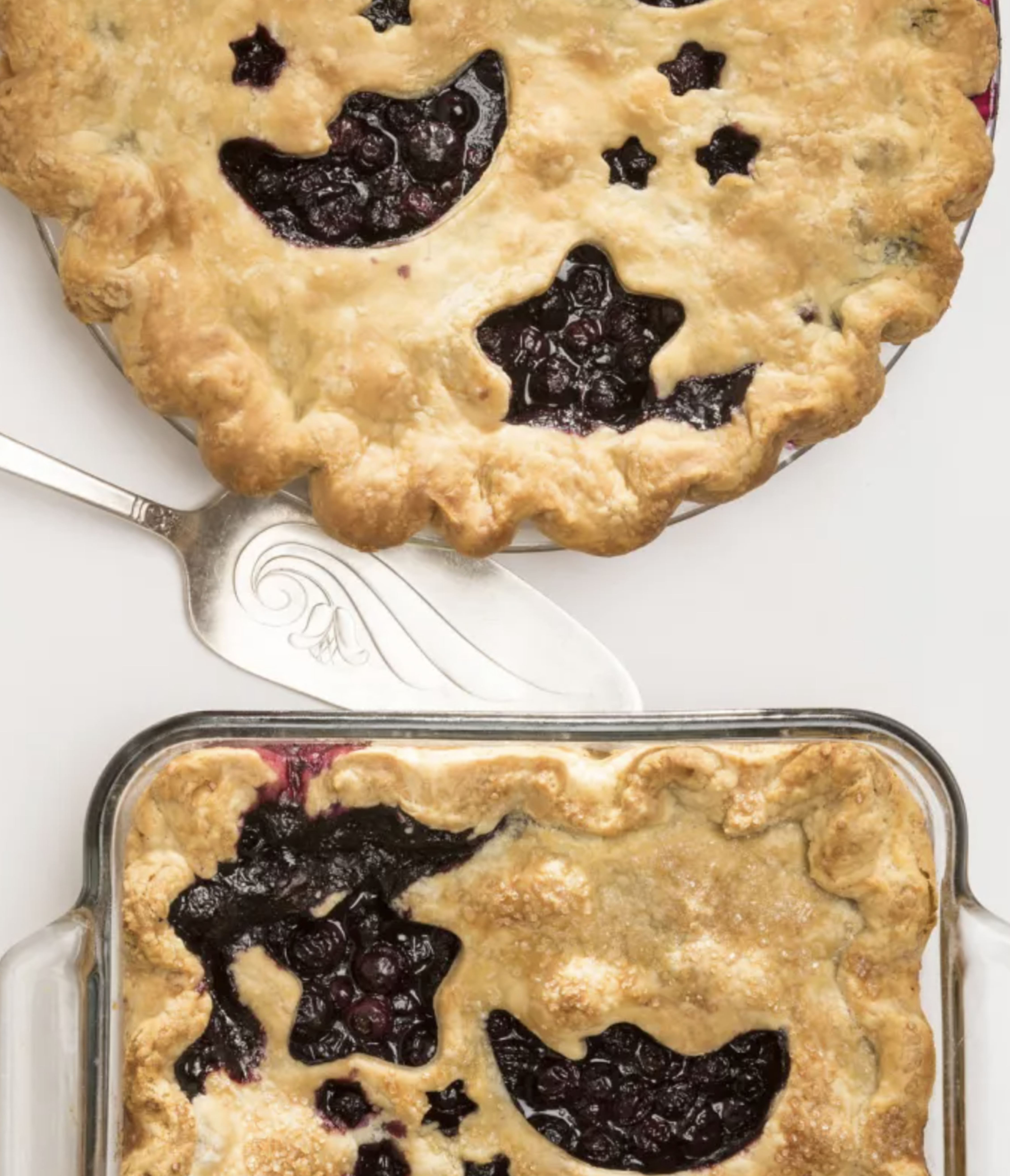 Blueberry Pie in both a round and square dish